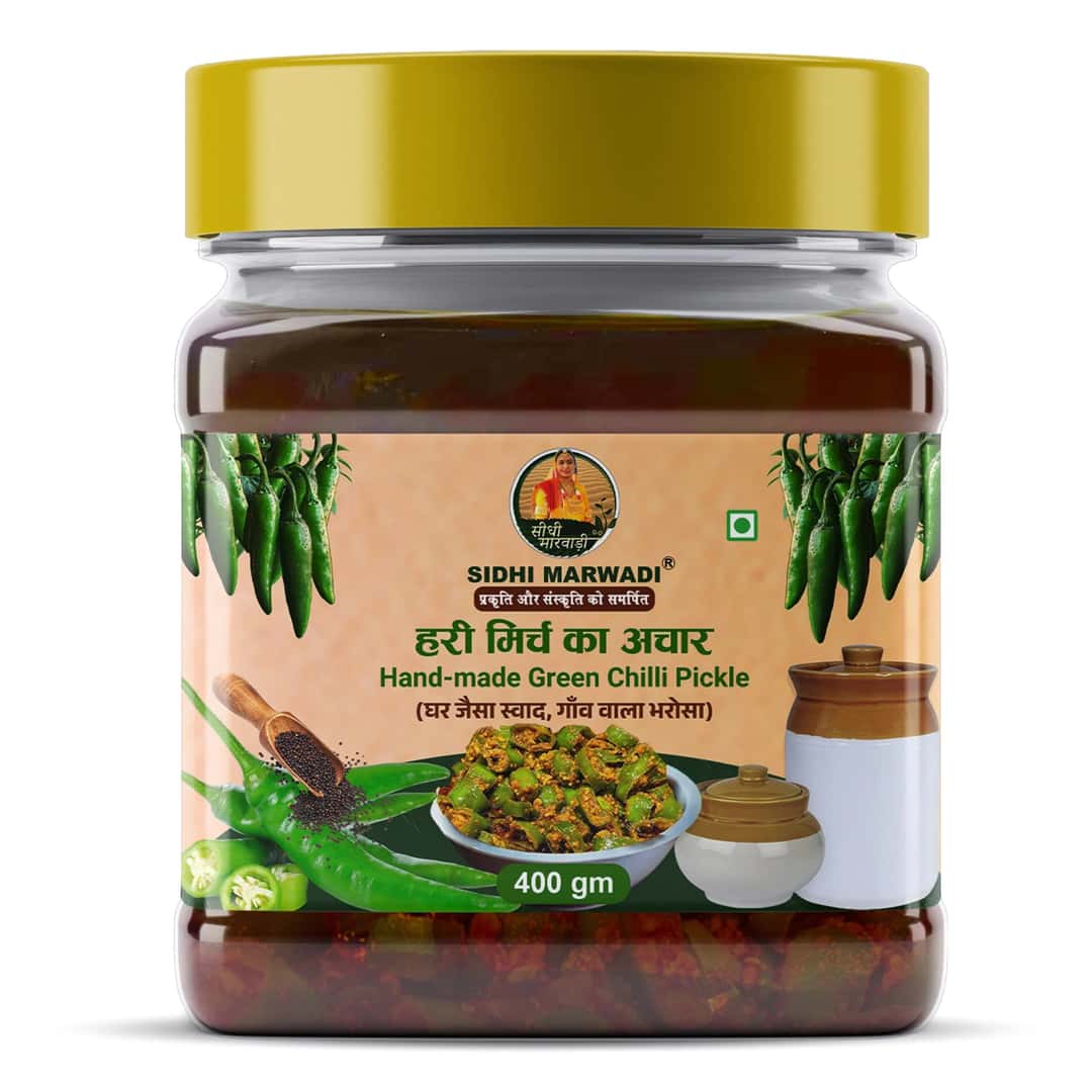 Rajasthani Green Chilli Pickle 400g jar by Sidhi Marwadi